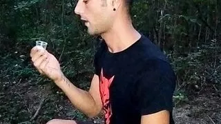 Sperma anbeten - langes Spermaspiel im Mund mit Kreuzer Sperma - Sperma trinken aus einem Glas öffentlich