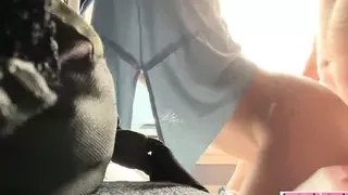 Creampie for girlfriend on a train