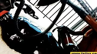 Fejira com Latex-clad gay girls fondling each other game