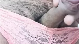 My boy clitty leaking some sticky precum drips on lace panties