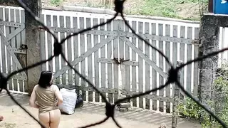 She walks on street without panties.