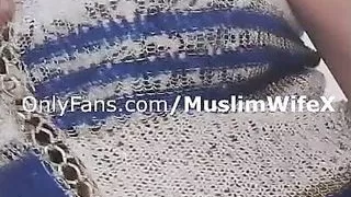 Real HOT Hijab Arab Mom With Big Tits Masturbates Creamy Juicy Pussy To Orgasm While Husband Is Near