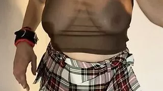 French amateur in micro skirt and buttplug