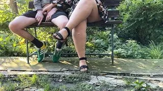 Handjob queen milking cock outdoors
