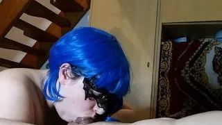 Sensual super sloppy deepthroating & ball licking from Anime girl