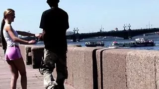 blond slut teenie enjoy public blowjob of black dick