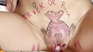 Trick or fuck! New halloween horror video! She makes me to fuck her fish!