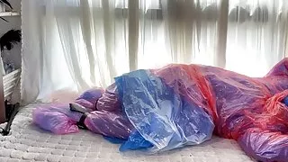 Fejira com Six-layer plastic raincoat with Zentai Rainwear Binding orgasm