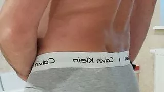 I wake up my cock in grey pantie