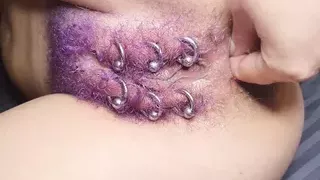 Purple Colored Hairy Pierced Pussy Get Anal Fisting Squirt