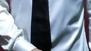 Masturbating in satin shirt and tie