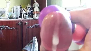 homemade masturbation of a cock with a toy to orgasm