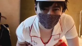 Asian sissy slut dancing in nurse lingerie