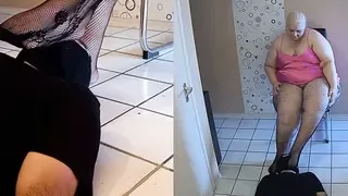 Worshiping the fishnets feet of a BBW