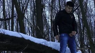 Winter jerking off on the tree