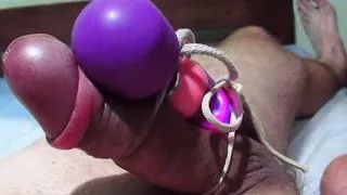 tightly tied vibrator to cock and cum hard