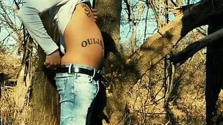 Skinny twink belly is growing like pregnant outdoor - belly inflation