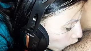 My girlfriend licked pussy with music in her ears - Lesbian-illusion