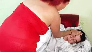 My stepmom finds me sleeping on the couch and takes me to bed to fuck