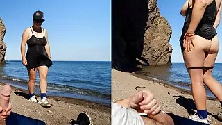The stranger shocked the exhibitionist on the sea beach - XSanyAny