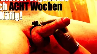 Ruined Orgasm after 8 Weeks in Chastity Cage - evil Mistress enjoys ruining and cbt and hubby is subordinate