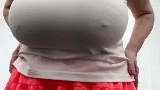 Granny Sallys huge dangly tits get very wet under her skimpy top