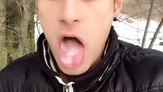 Cum play on tongue and swallowing load from 23 yo bisex boy