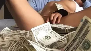 Married woman gets very horny when she sees cash and masturbates for all of you to see