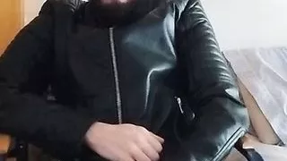 Smoking leather men masturbate