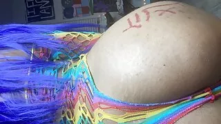 Creamy ebony fucking dildo