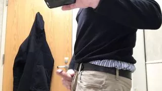 Public bathroom jerk-off and cum