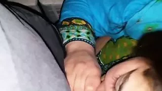 Sexy desi bhabhi with big boobs hanging giving blowjob and handjob