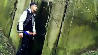 Autumn jerk off under the bridge - from soft cock till cum