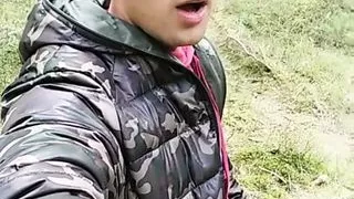 Risky masturbation - Intense quick jerk off outdoor while friends are inside house