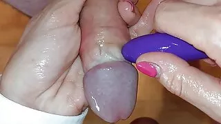 I Use My Vibrator On His Glans. It Makes His Legs Shake! FPOV. Female POV (Milking-time)