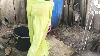 Indian house wife bathing anita style