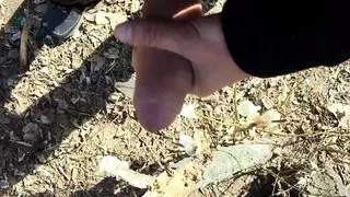 Twink cums on found stranger condoms at the cruising area