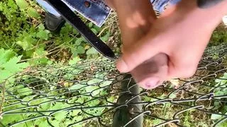 Risky public precum leaking , cumshot and letting cum outdoor