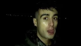 Outdoor night walking with face covered by cum and cum tasting
