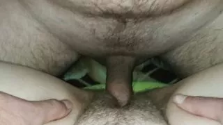 Fucking neighbor's busty wife hard in wet shaved pussy