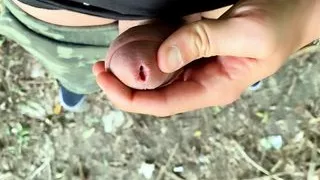 Look on my wet urethra - glans close up - uncut cock