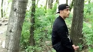Bad boy masturbates while he is smoking in a forest - almost caught - so his balls stay full