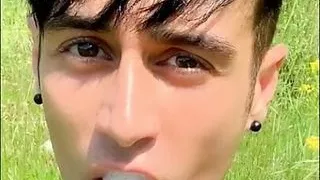 Chewing and swallowing ex - boyfriend cum ( solo cum eating after blowjob )