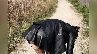 Under my mini skirt and public stockings