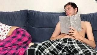 Step Brother Secretly Jerking Off Close To Step Sister But She Caught Him! they CUM at THE SAME TIME