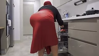 Stepson is recording me while I'm washing the dishes.