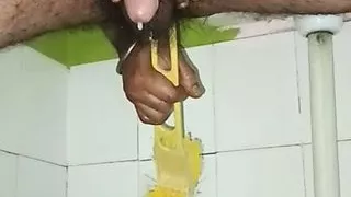 Indian gay use toilet brush and free hand cum