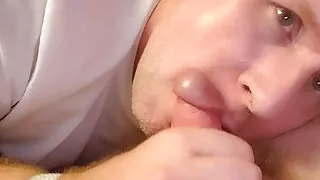 Boy works hard for a load sucking pigs boned cock as pig fucks his face and finishes by wanking and giving him a facial