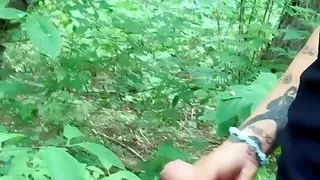 Twink with thick dick cums big in the park