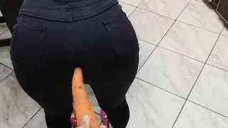 Young Unsatisfied Hot Wife Is Eager for a Big Cock and I told her to fuck her with the carrot in her ass